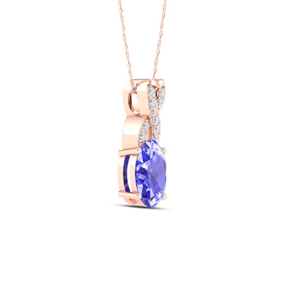 Tanzanite and .04 ct. tw. Diamond Fashion Pendant 'X' Diamond Design in 10K Pink Gold front view