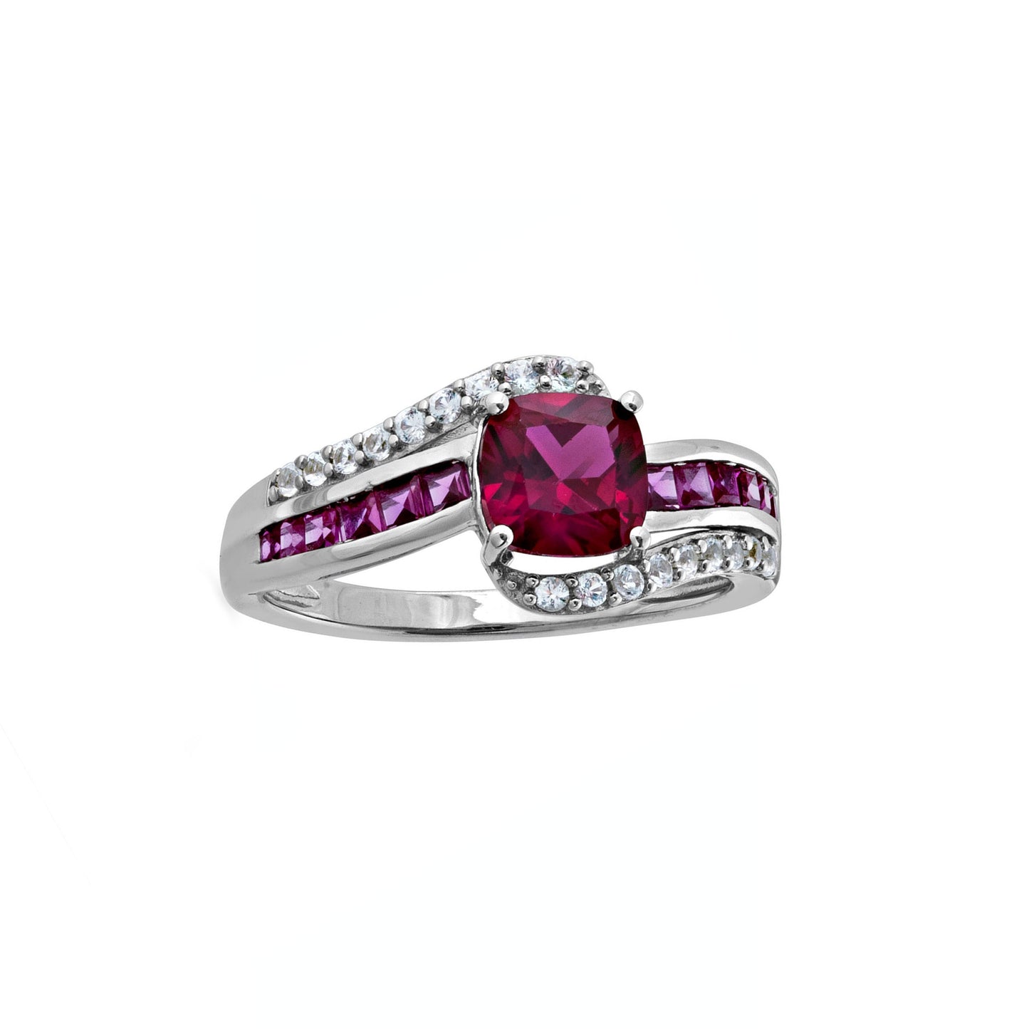 Created Cushion-Cut Ruby and White Sapphire Fashion Ring in Sterling Silver