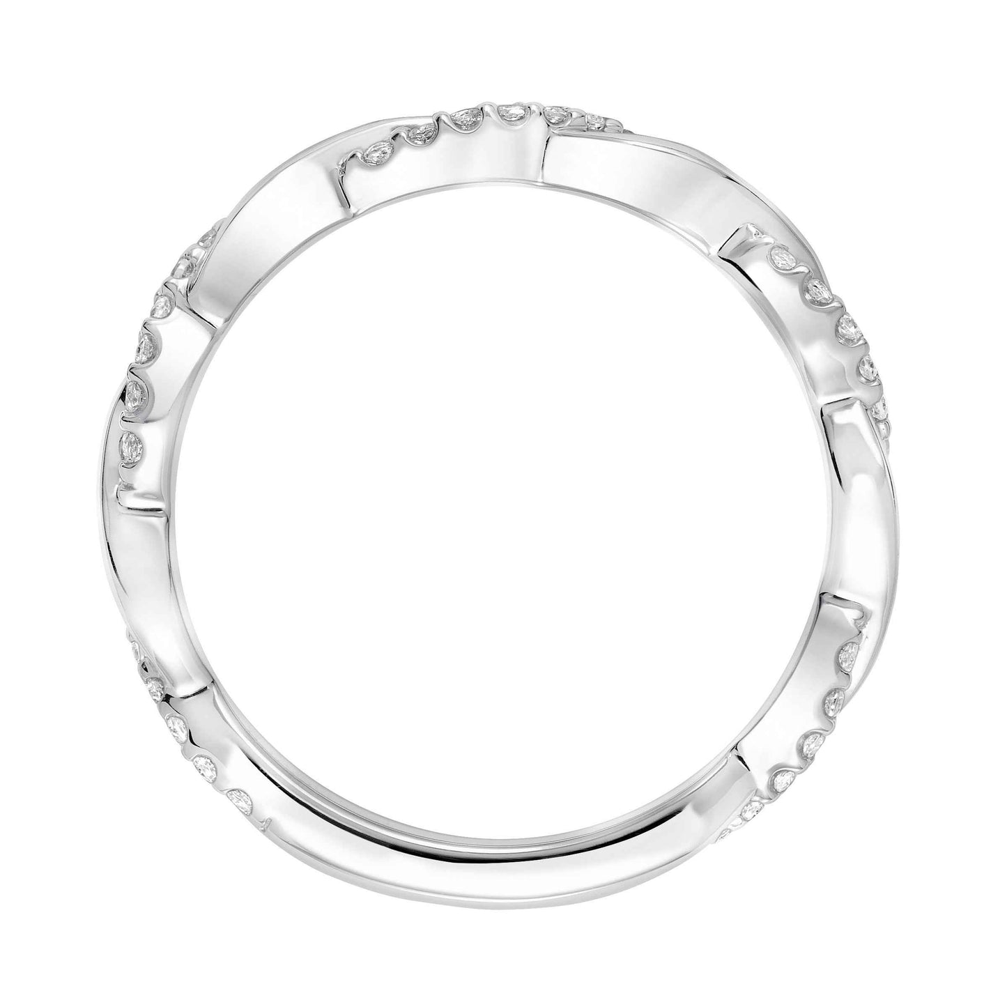 ArtCarved Contemporary 1/5 ct. tw. Diamond and Gold Twisted Wedding Band in 14K White Gold close-up detail