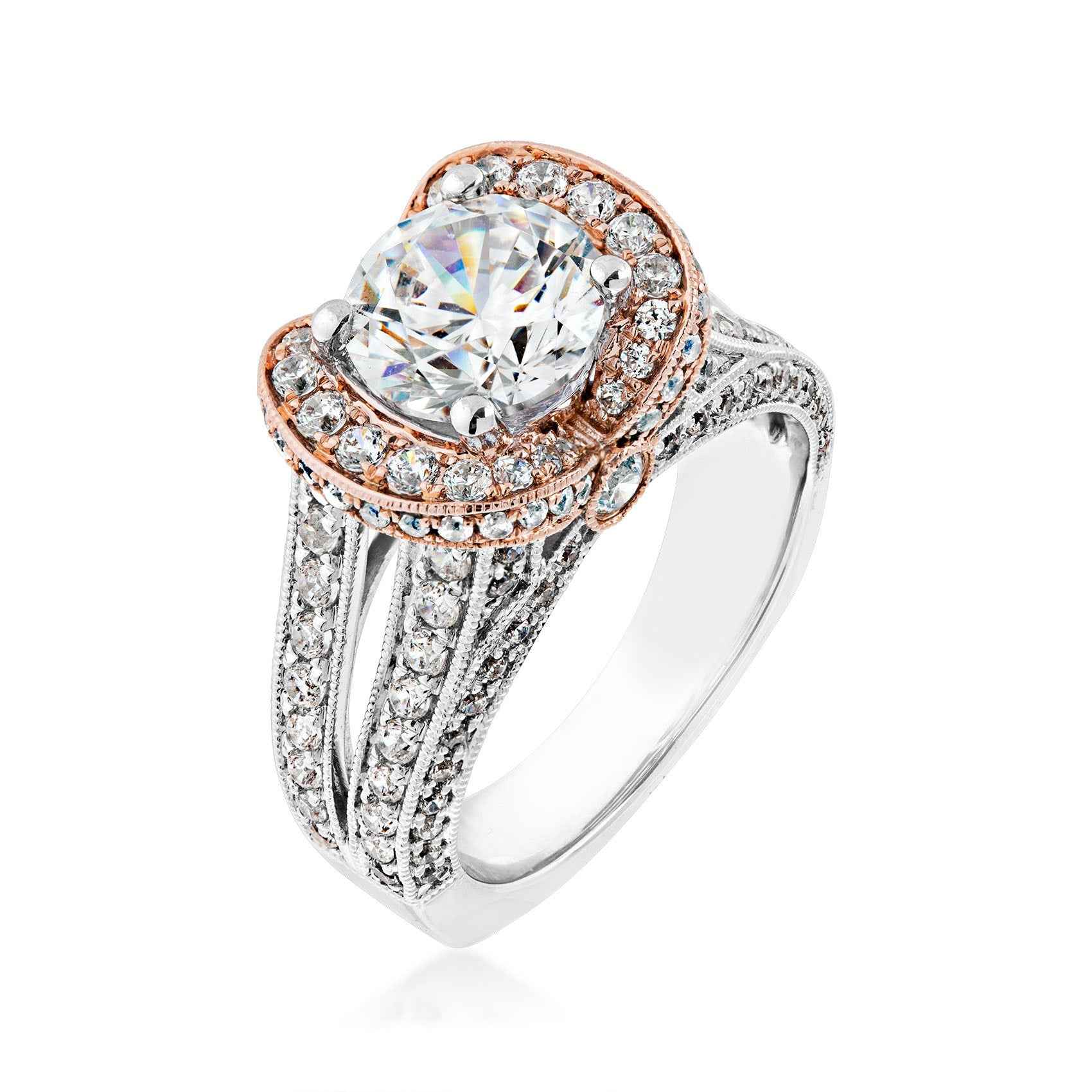 Valina 1-1/3 ct. tw. Diamond Semi-Mount Engagement Ring with Milgrain Edging in 14K Two-Tone White & Pink Gold