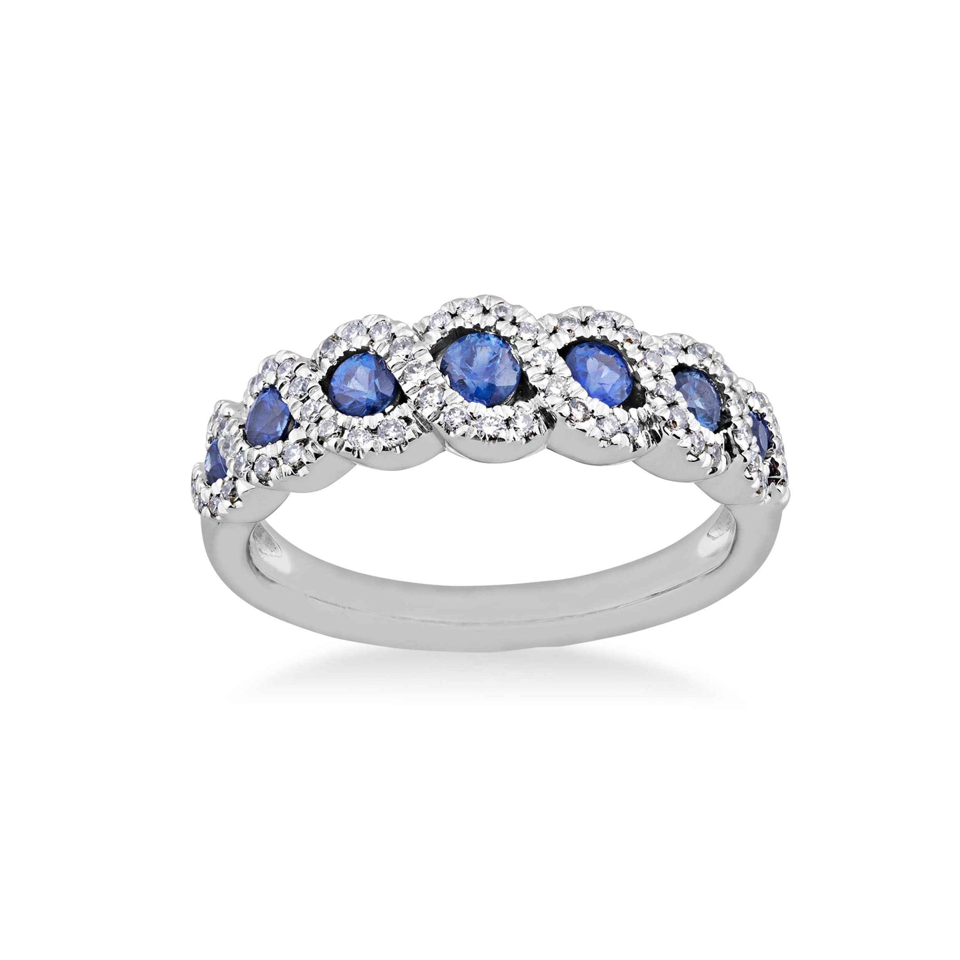 Sapphire and 1/5 ct. tw. Diamond Fashion Band in 10K White Gold