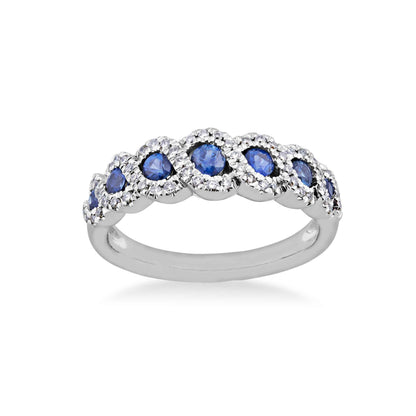 Sapphire and 1/5 ct. tw. Diamond Fashion Band in 10K White Gold
