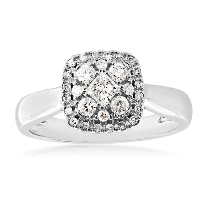 1/2 ct. tw. Princess Cut Cluster with Halo Design Diamond Engagement Ring in 14K White Gold