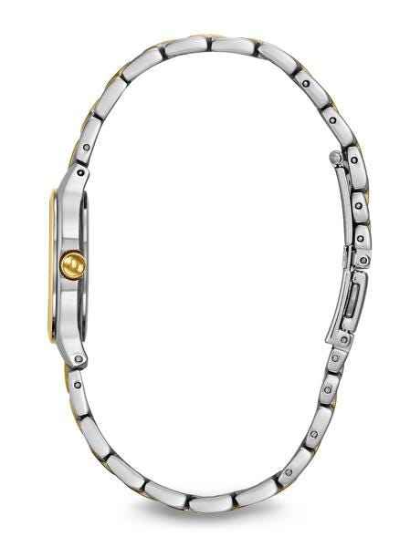 Bulova Classic Collection Ladies' White Dial Watch with Roman Numeral Accent in Two-Tone Stainless Steel front view