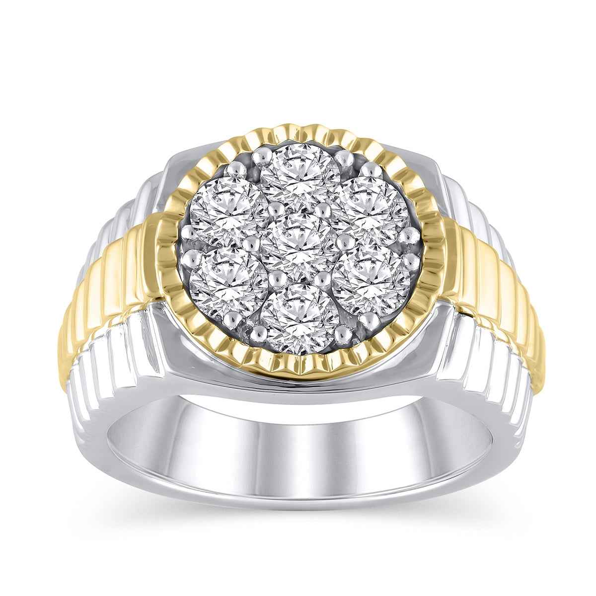 Adamante 1-3/8 ct. tw. Men's Lab-Grown Diamond Rolex Style Ring in 10K White and Yellow Gold