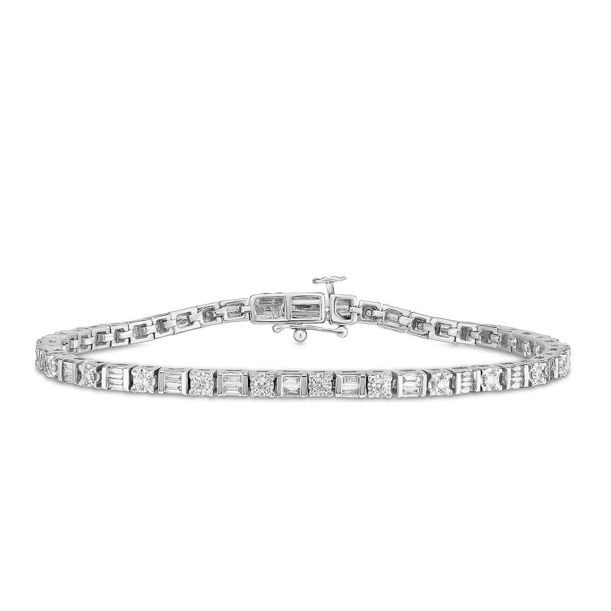 1/2 ct. tw. Baguette & Round Diamond Tennis Bracelet in 10K White Gold