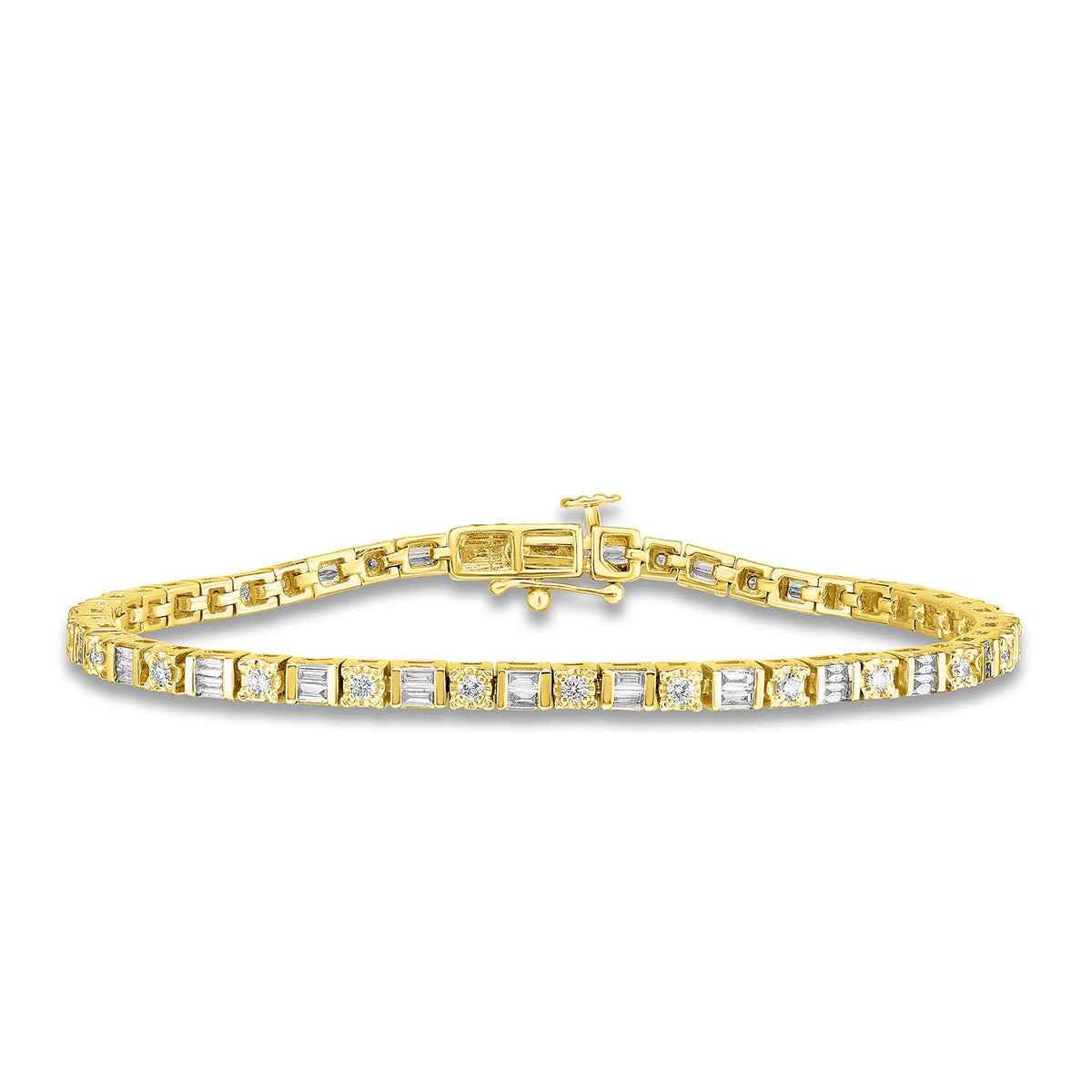 1/2 ct. tw. Baguette & Round Diamond Tennis Bracelet in 10K Yellow Gold