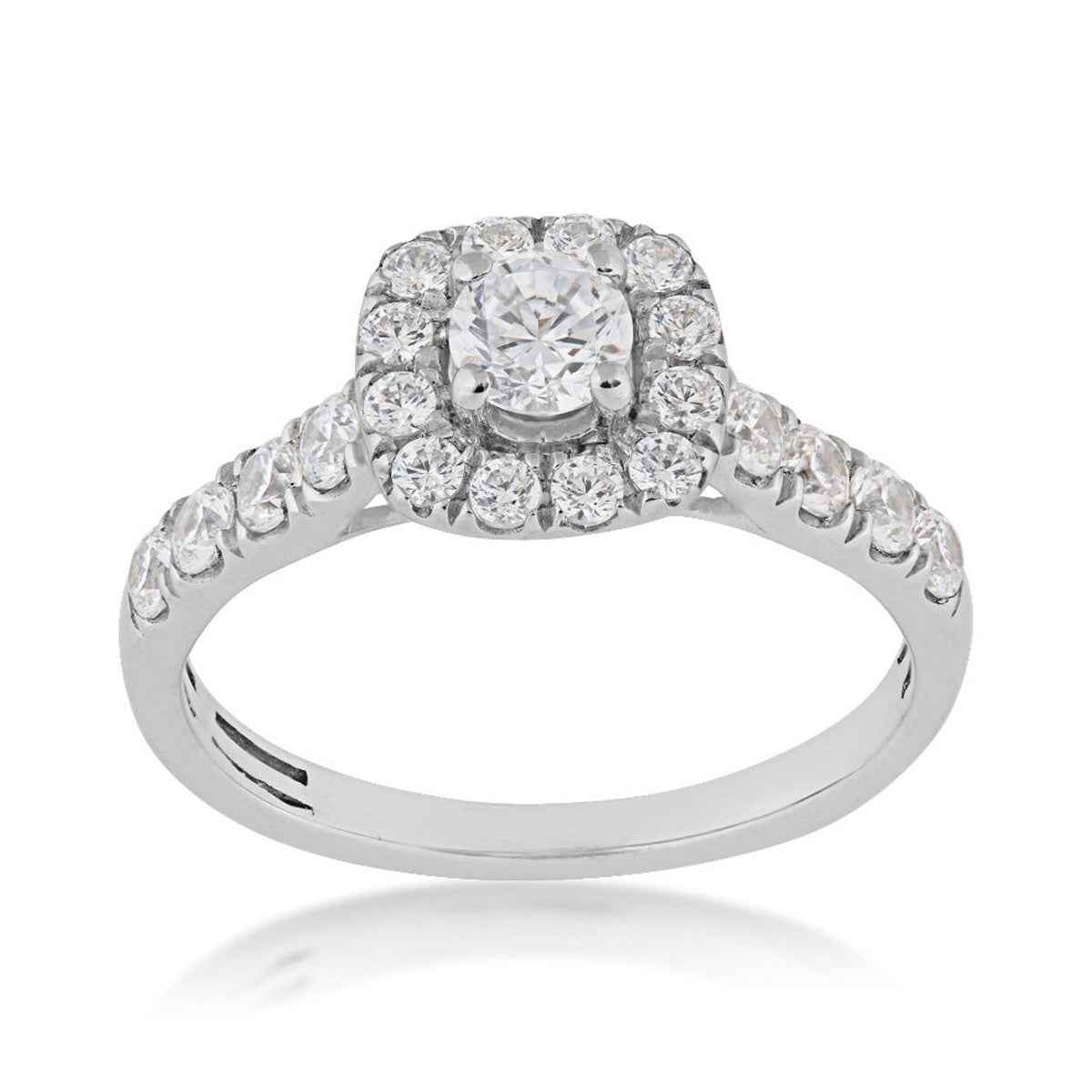 Natural 1 ct. tw. Round Diamond Halo Engagement Ring in 14K White Gold