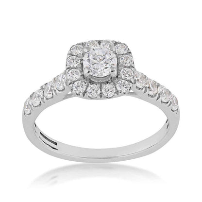 Natural 1 ct. tw. Round Diamond Halo Engagement Ring in 14K White Gold