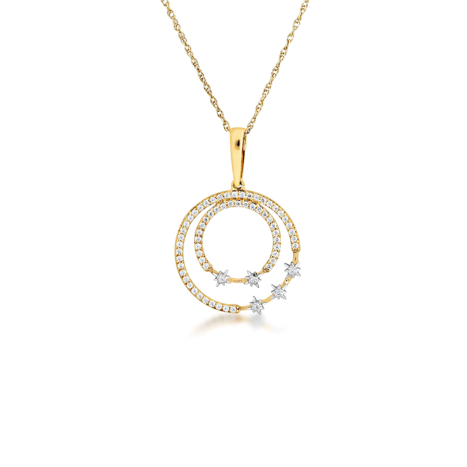 Radiant Universe 1/3 ct. tw. Diamond Fashion Double Circle and Stars Pendant in 10K Yellow Gold