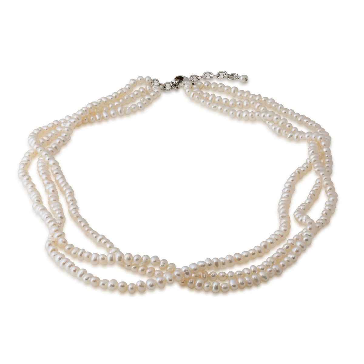 16-inch Three Strand Freshwater 3.5-4mm Pearl Necklace with Sterling Silver Clasp