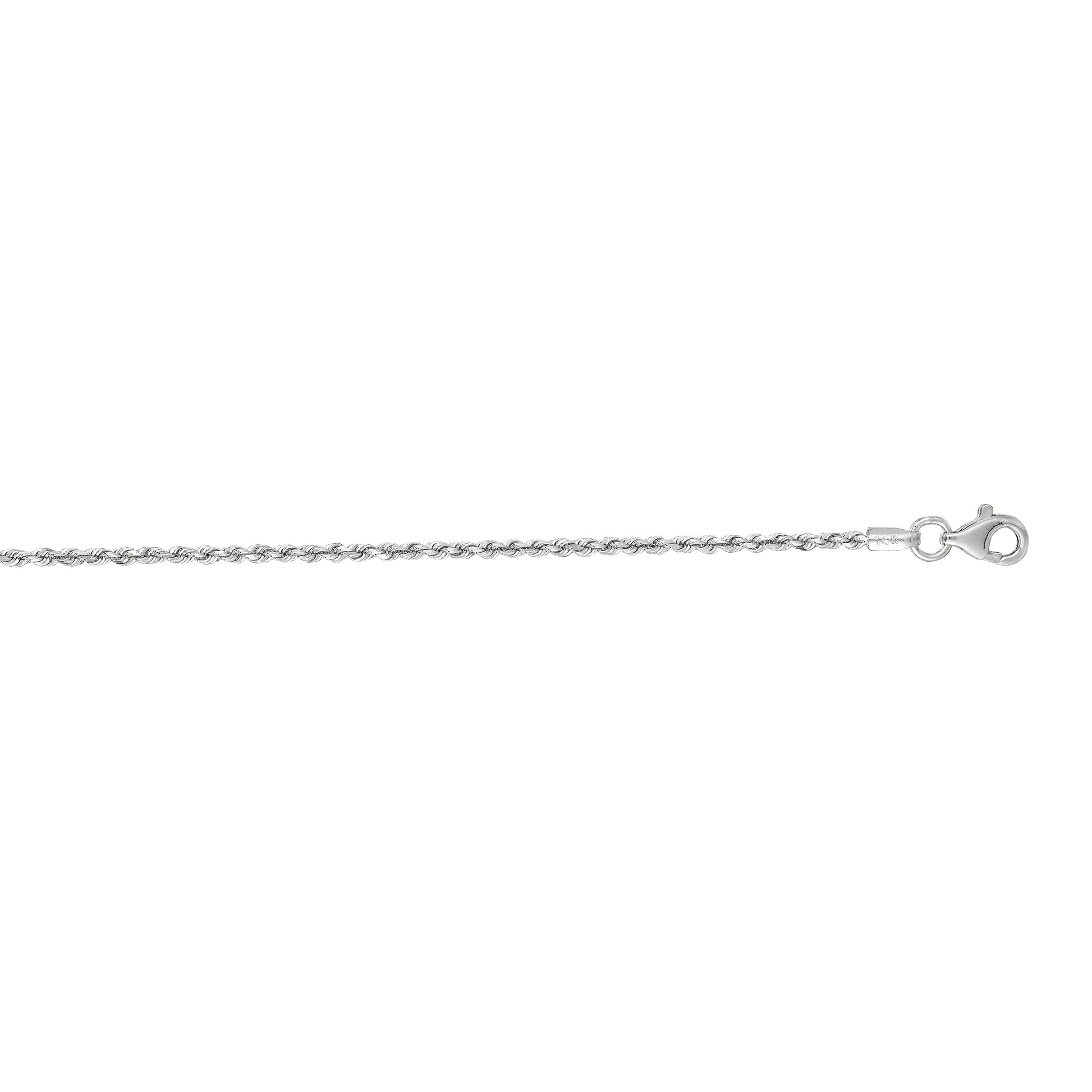 1.5mm 20-inch Solid Diamond Cut Rope Chain 14K White Gold front view