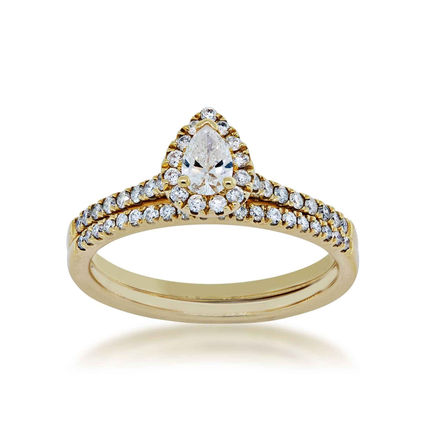 Natural 5/8 ct. tw. Pear Diamond Halo Wedding Set in 14K Yellow Gold