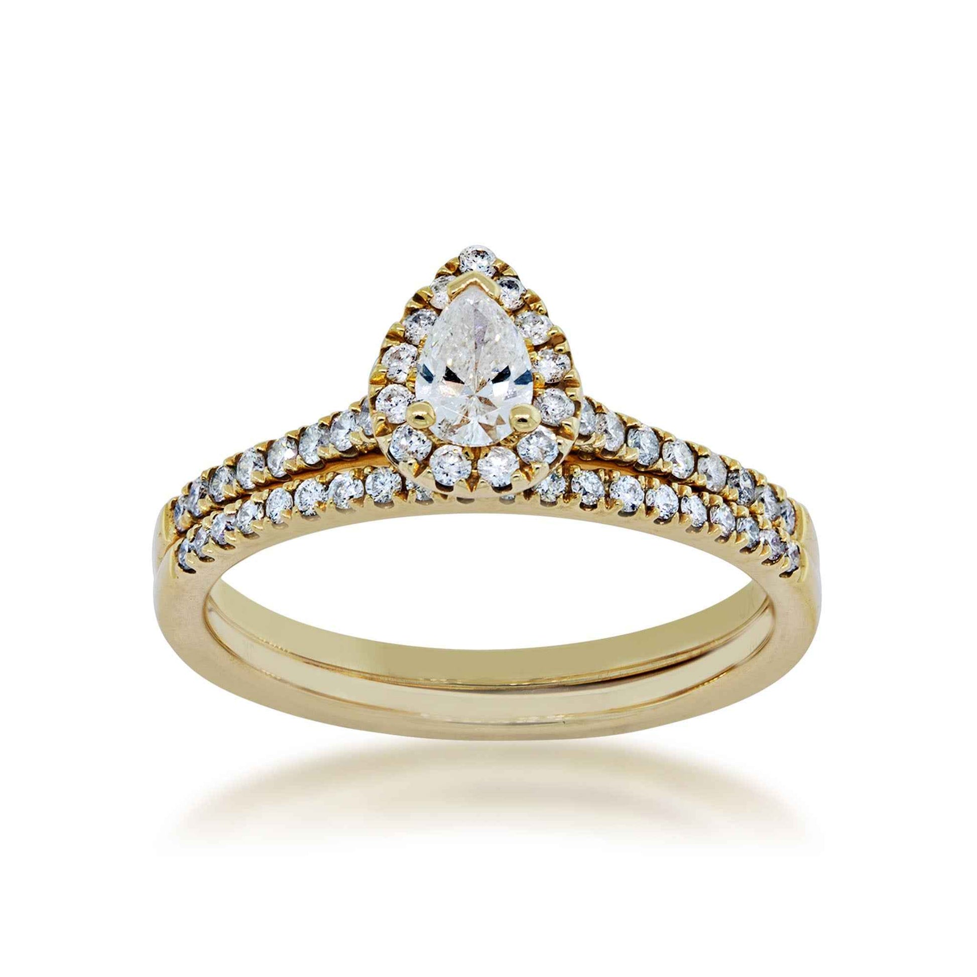 Natural 5/8 ct. tw. Pear Diamond Halo Wedding Set in 14K Yellow Gold