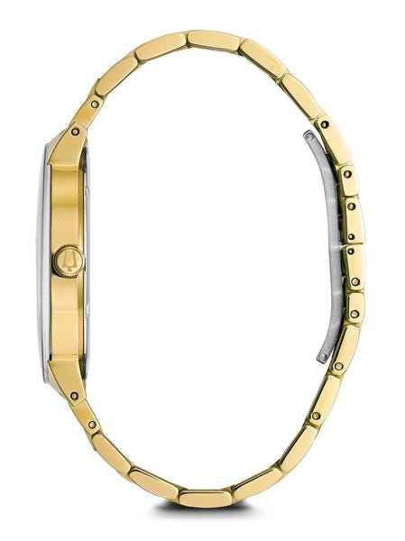 Bulova Modern Collection Men's Champagne Dial Watch with 3 Diamond Accents in Gold-Tone Stainless Steel front view