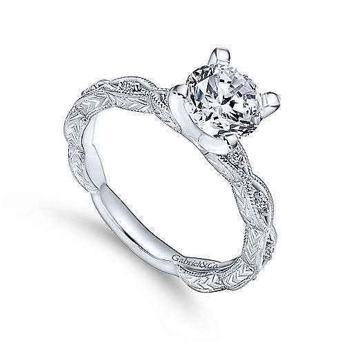 Gabriel & Co. 1/8 ct. tw. Vintage Style Semi-Mount Engagement Ring with Side Chevron Design and Milgrain close-up detail