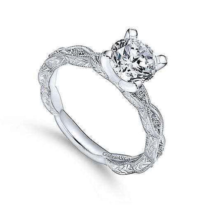 Gabriel & Co. 1/8 ct. tw. Vintage Style Semi-Mount Engagement Ring with Side Chevron Design and Milgrain close-up detail