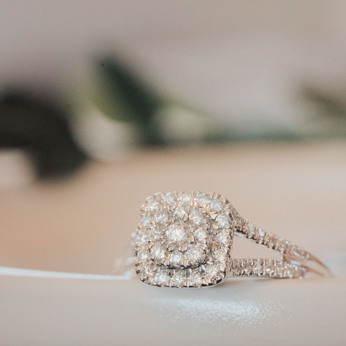 Fairytale Diamonds 1/2 ct. tw. Cushion Cluster Diamond Ring with Split Shank in 10K White Gold angled view