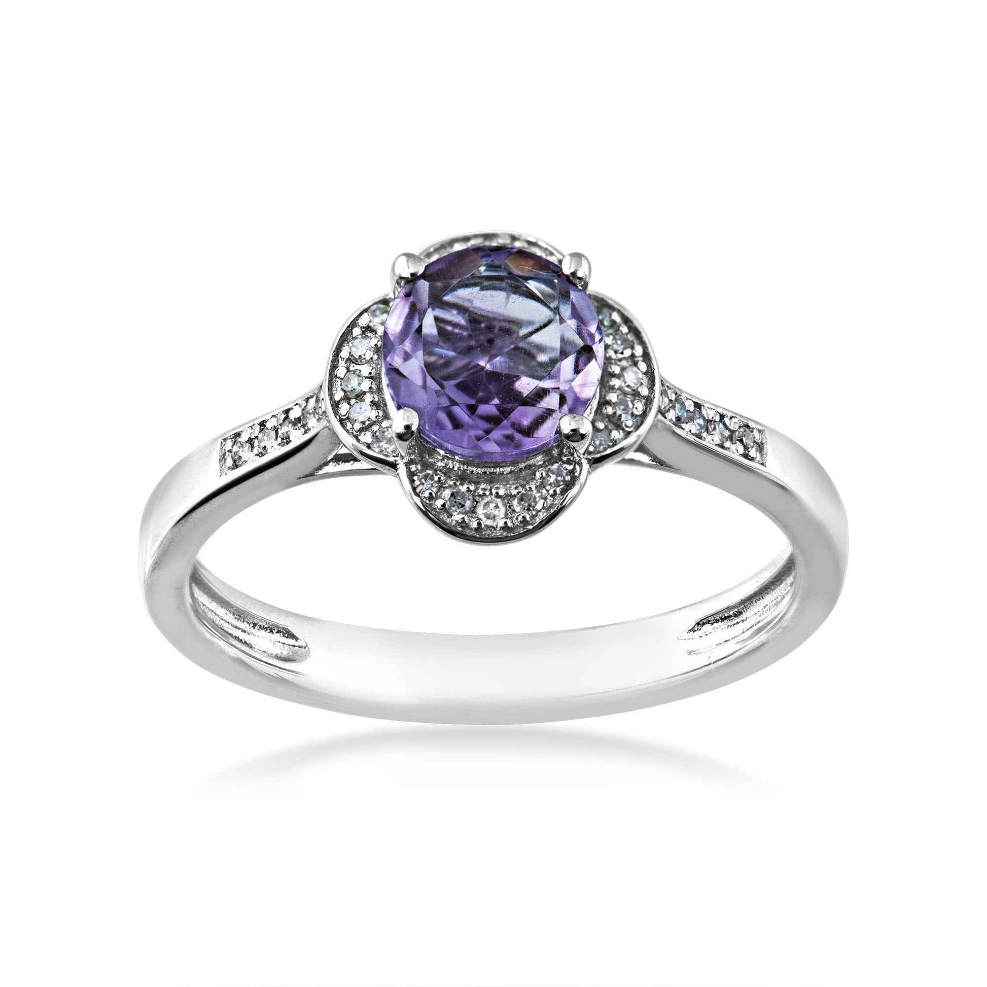Brazilian Amethyst and 1/10 ct. tw Diamond Ring in Sterling Silver