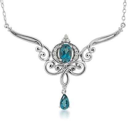 Enchanted Disney Cinderella London Blue Topaz & 1/15 ct. tw. Diamond Carriage Necklace in Sterling Silver