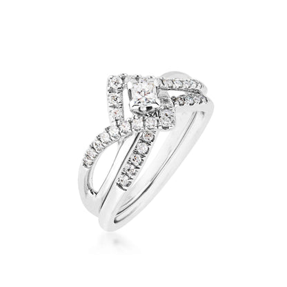 Natural 1/2 ct. tw. Princess Cut Diamond Angular Halo Wedding Set in 10K White Gold front view