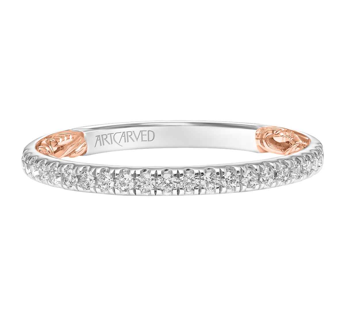 ArtCarved Lyric 1/4 ct. tw. Classic Diamond Wedding Band in 14K Pink and White Gold