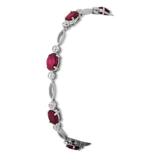 Created Oval Ruby Fashion Bracelet with Milgrain Detailing in Sterling Silver