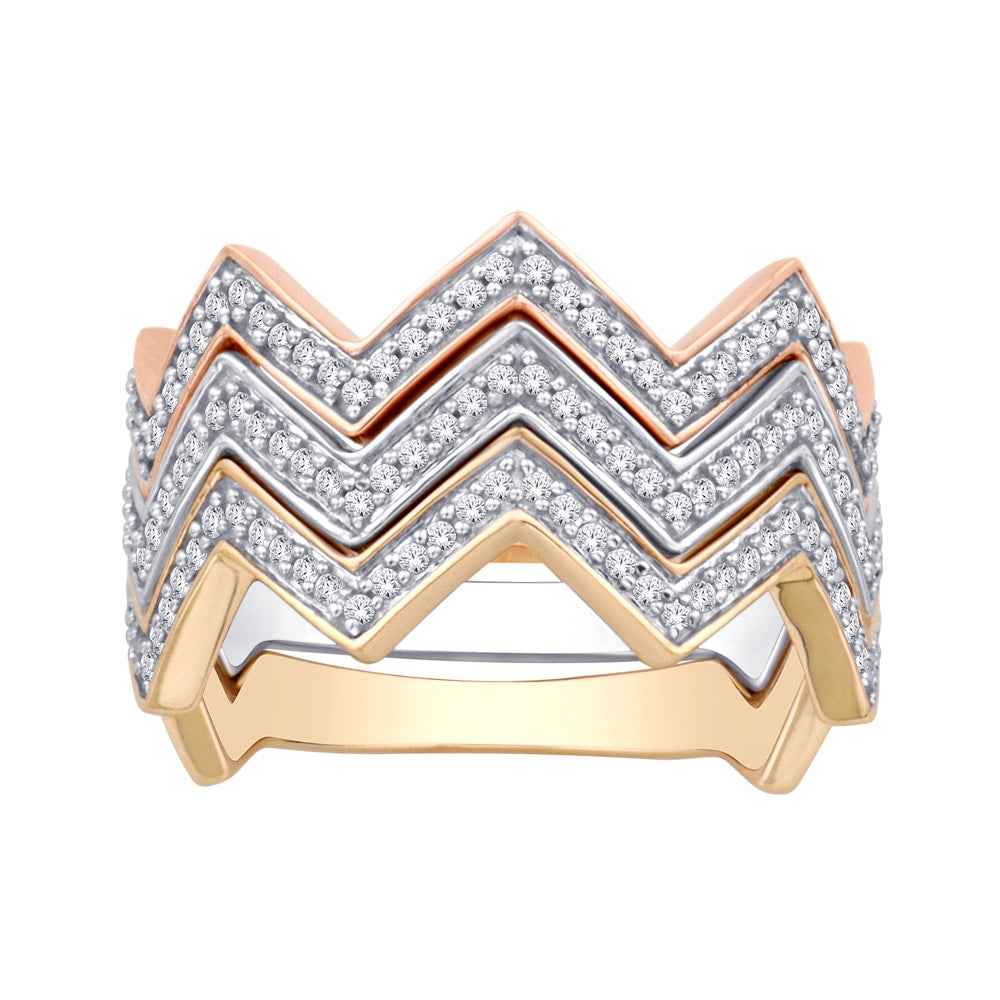 Three Piece Chevron Stackable Rings in 10K Tri-Tone Gold