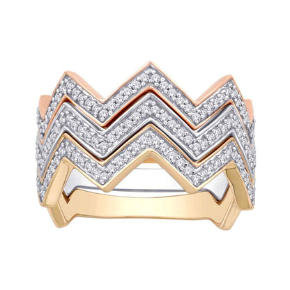 Three Piece Chevron Stackable Rings in 10K Tri-Tone Gold