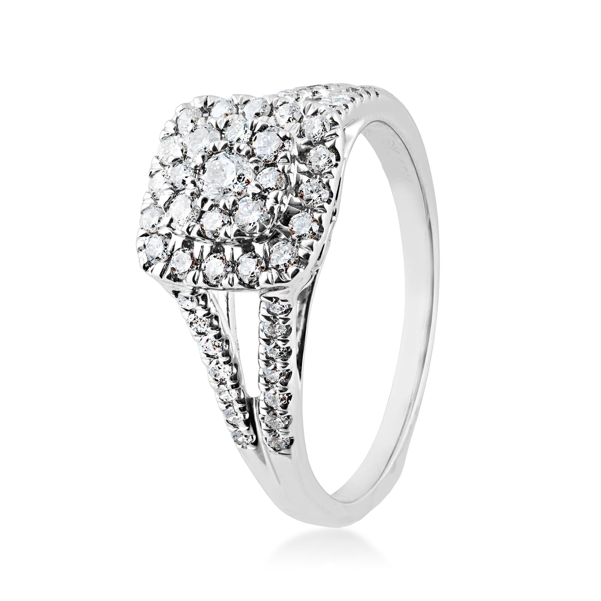 Fairytale Diamonds 1/2 ct. tw. Cushion Cluster Diamond Ring with Split Shank in 10K White Gold close-up detail