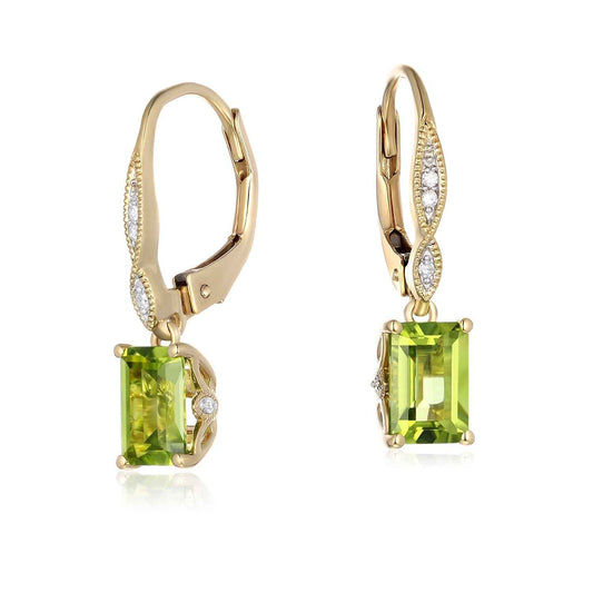 Peridot and .04 ct. tw. Diamond Fashion Dangle Earrings with Infinity-Inspired Design in 10K Yellow Gold