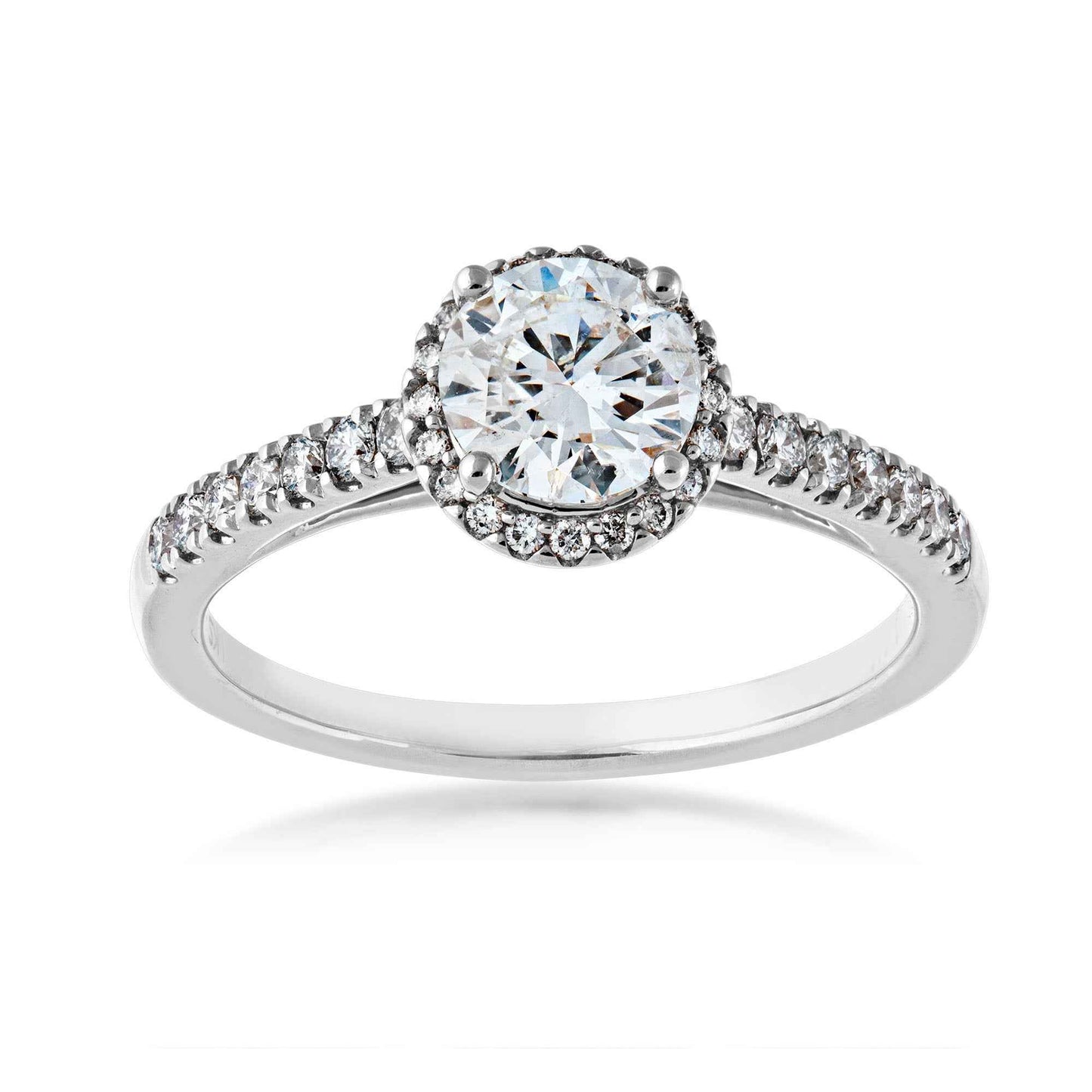 Modern 9/10 ct. Round Diamond Engagement Ring with 1/4 ct. Diamond Halo & Band in 14K White Gold