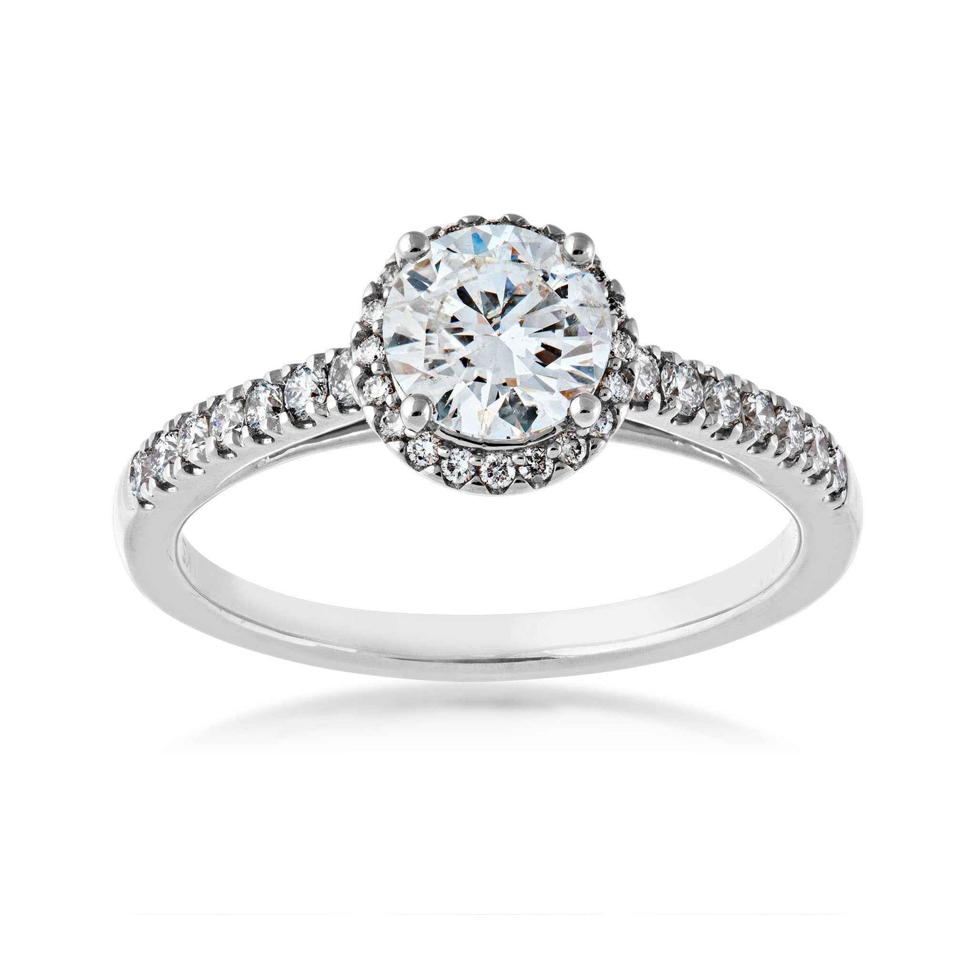 Modern 9/10 ct. Round Diamond Engagement Ring with 1/4 ct. Diamond Halo & Band in 14K White Gold