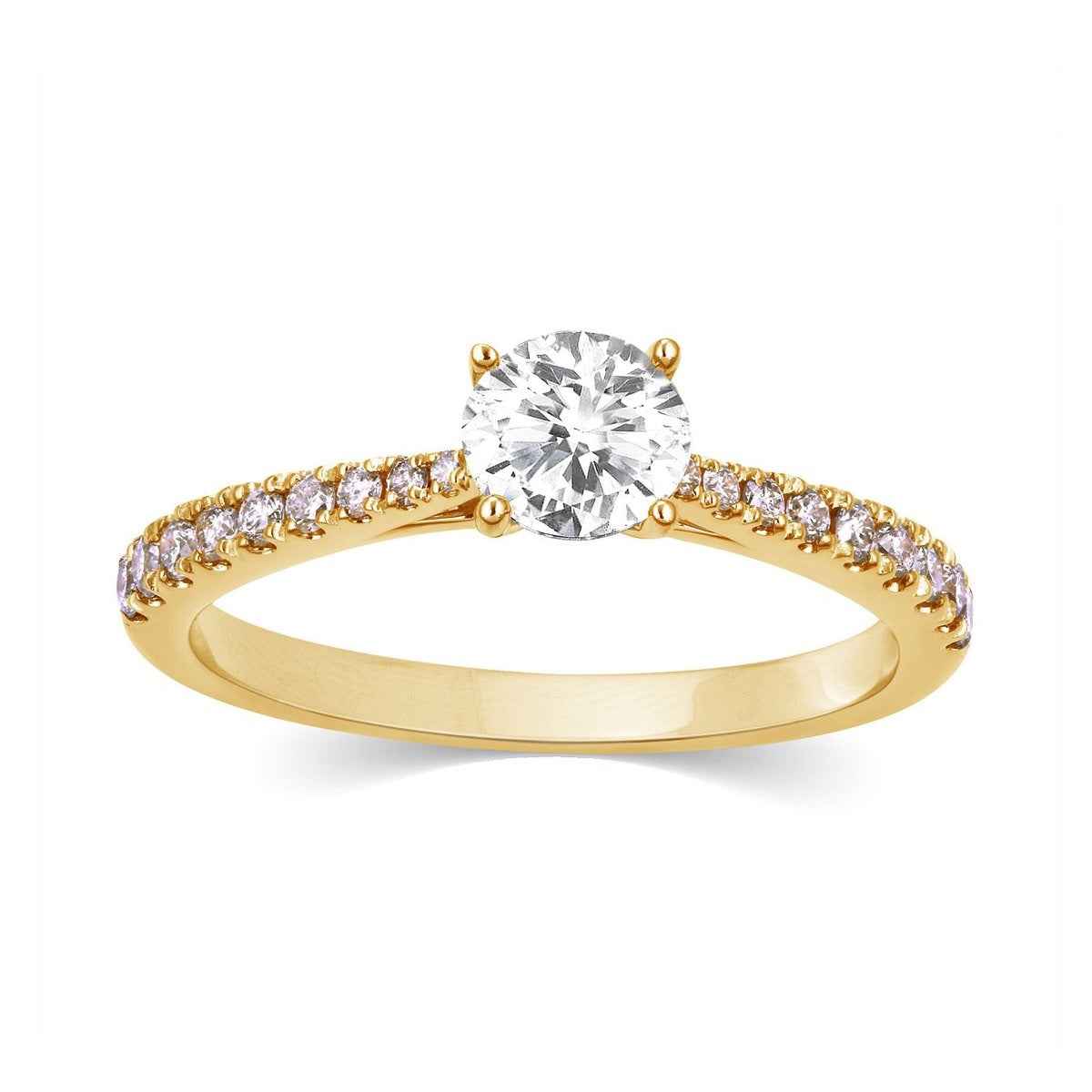 Timeless Collection 1/2 ct. Roun Brilliant Engagement Ring with 1/4 ct. Diamond Band in 14K Yellow Gold