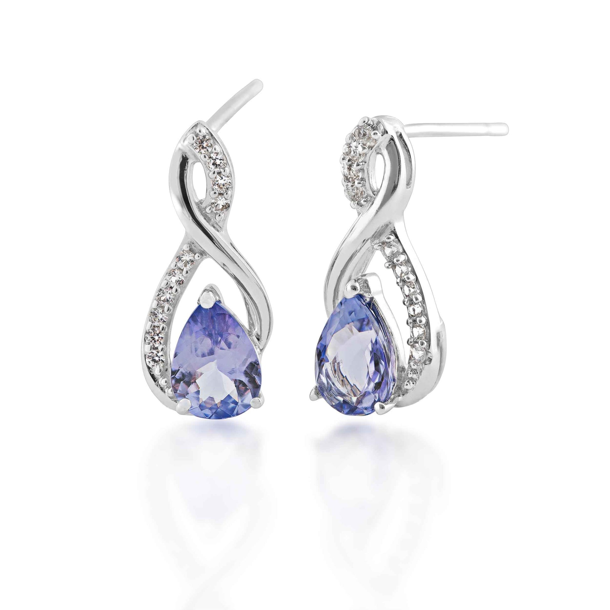 Genuine Pear-Shaped Tanzanite Earrings with White Sapphire Accents in Sterling Silver