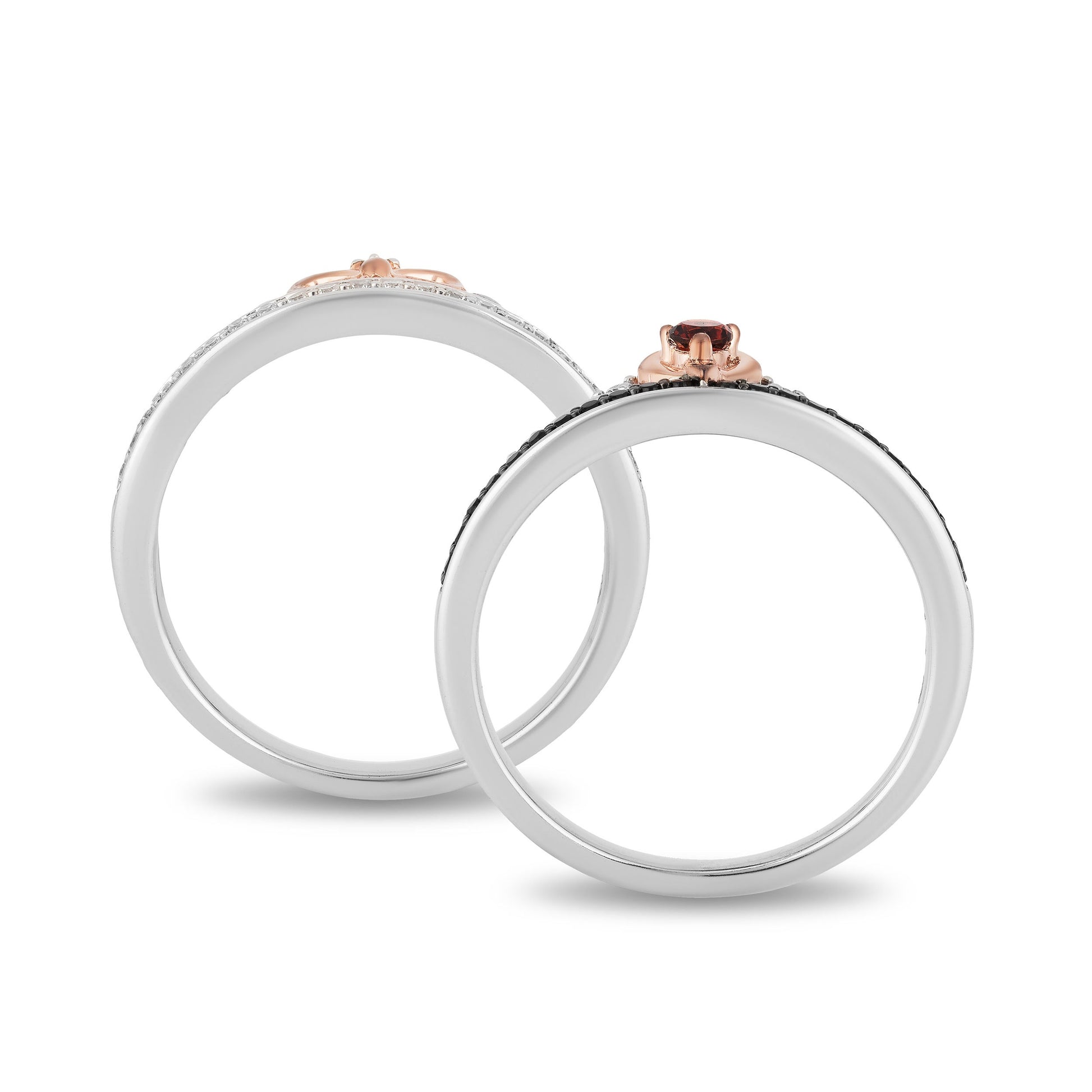Enchanted Disney Garnet & 1/4 ct. tw. White & Treated Black Diamond Stackable Ring Set in Sterling Silver and 10K full view