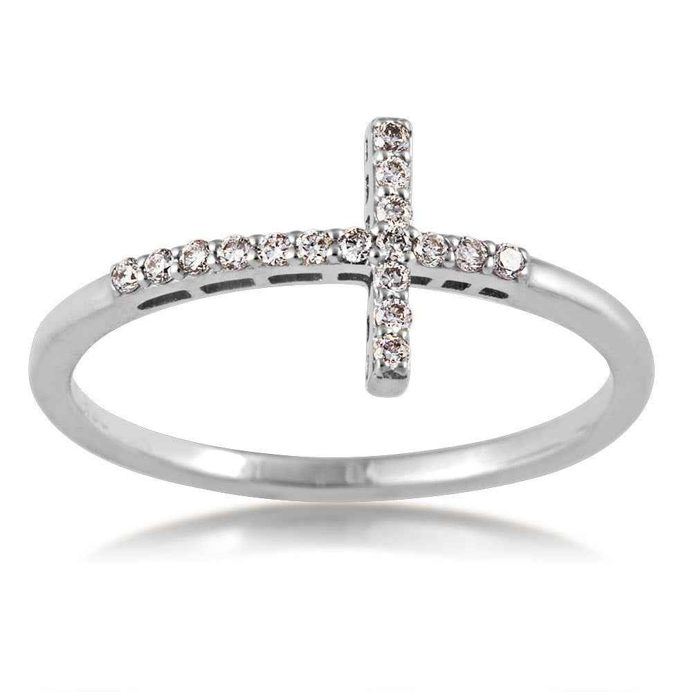 1/8 ct. tw. Round Diamond Cross Ring in 10K White Gold