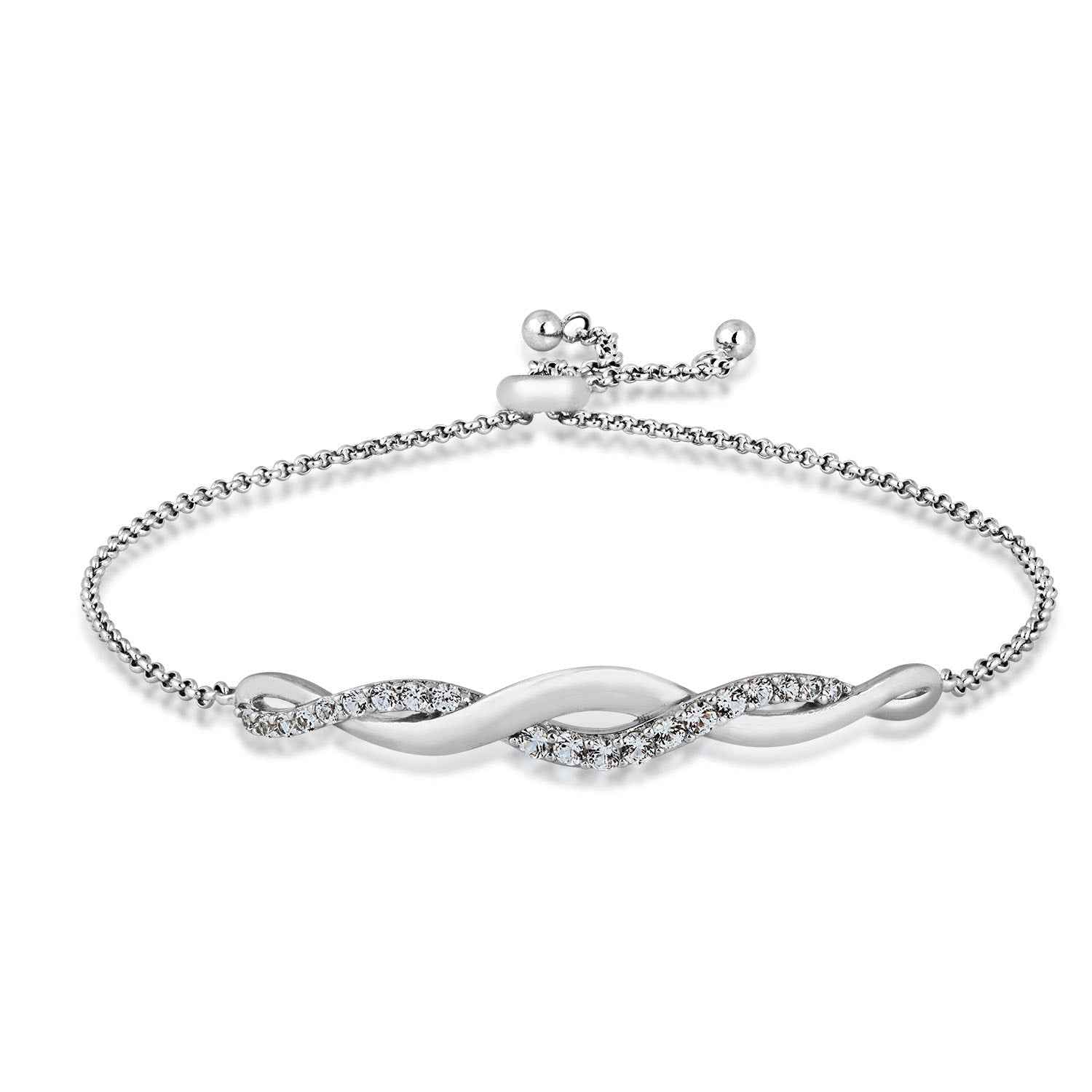 Created White Sapphire Twist Bolo Bracelet in Sterling Silver