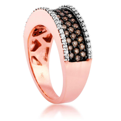 Ladies' Mocha and White Diamond Anniversary Band in Pink Gold front view