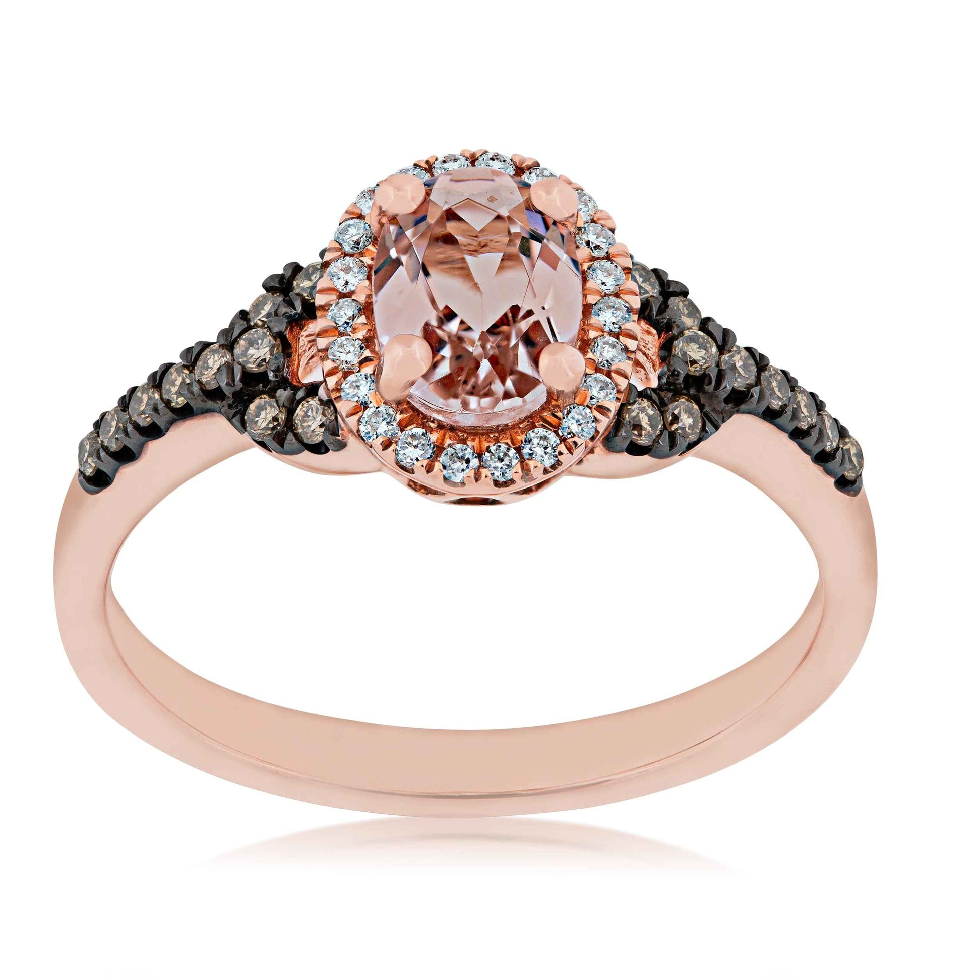 Genuine Oval Morganite & 1/4 ct. tw. Mocha & White Diamond Halo Fashion Ring in 10K Pink Gold