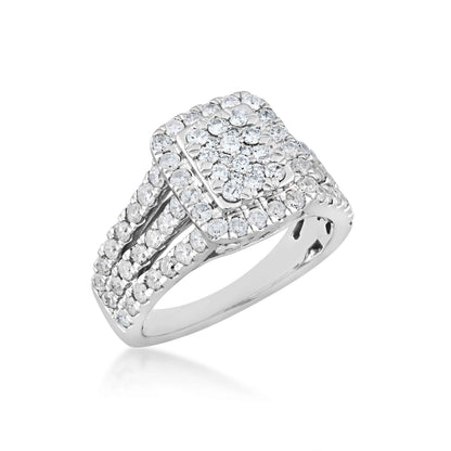 Fairytale Diamonds 1-1/2 ct. tw. Quad with Halo Diamond Engagement Ring with Triple Split Band in 10K White Gold front view