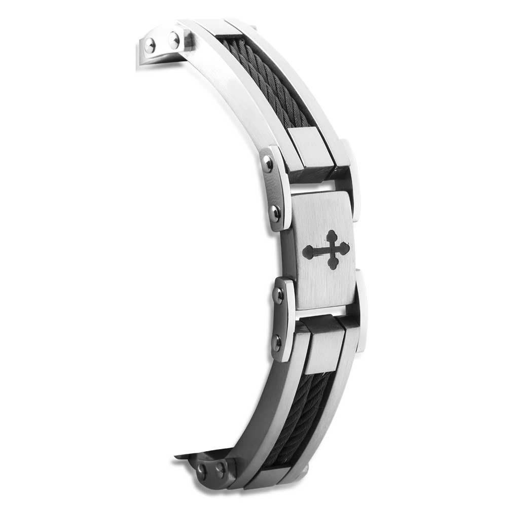 Mens Stainless Steel Cross Bracelet