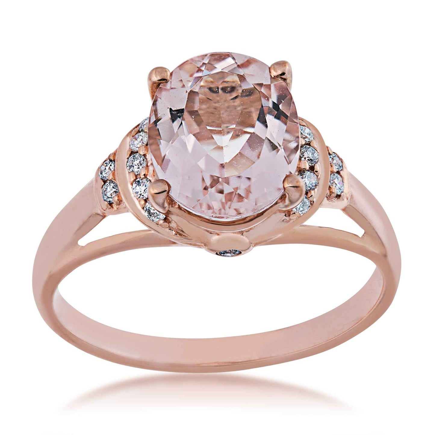 Genuine Oval Morganite Fashion Ring with 1/10 ct. tw. Diamond Accents in 10K Pink Gold