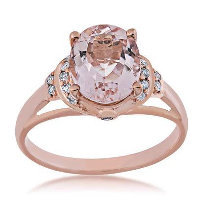 Genuine Oval Morganite Fashion Ring with 1/10 ct. tw. Diamond Accents in 10K Pink Gold