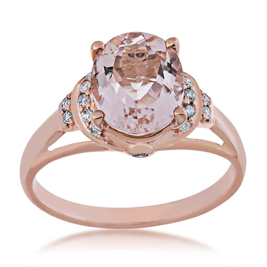 Genuine Oval Morganite Fashion Ring with 1/10 ct. tw. Diamond Accents in 10K Pink Gold