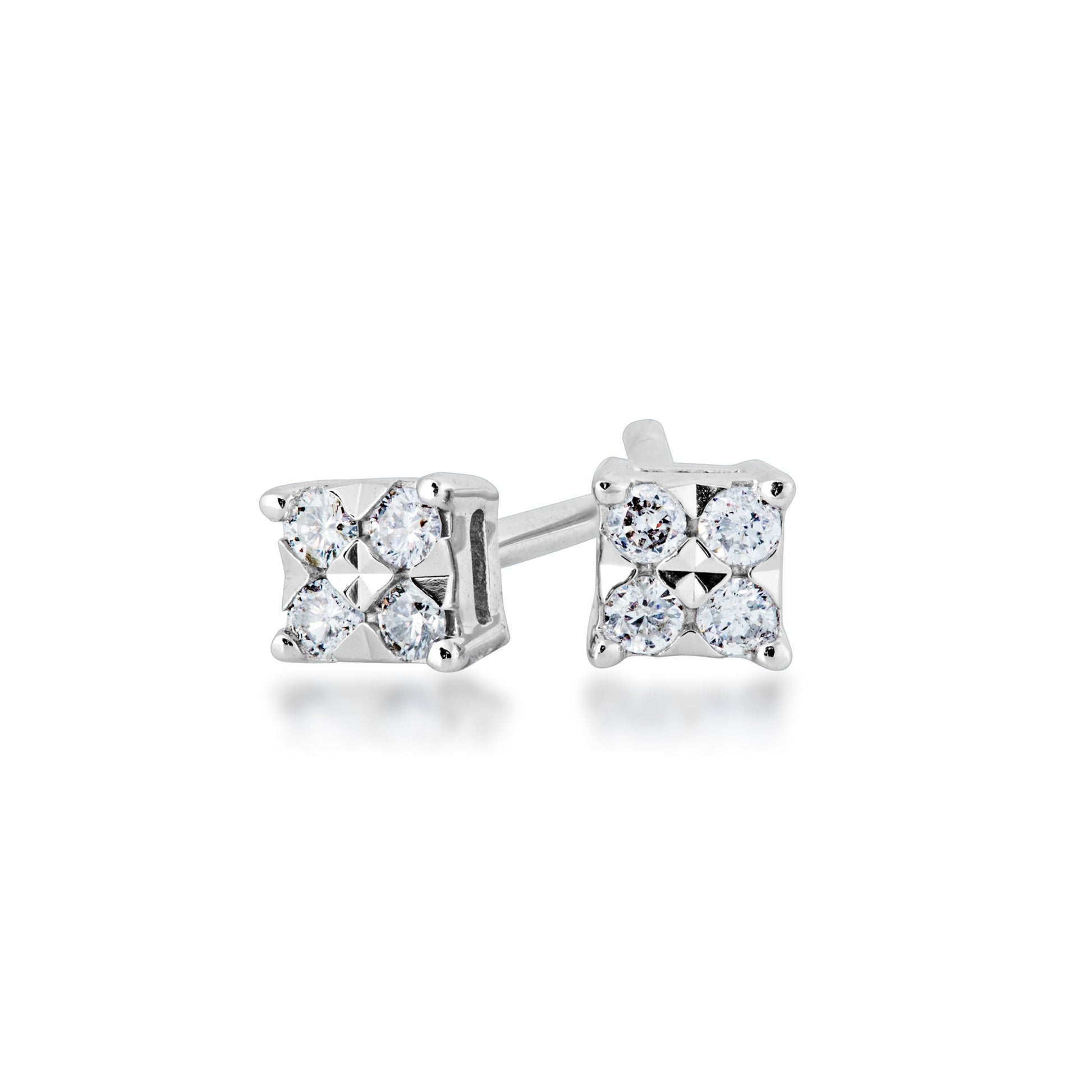1/10 ct. tw. Round Quad Diamond Stud Earrings with Miracle Plating in 10K White Gold