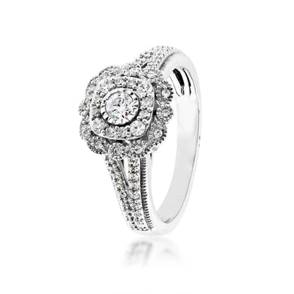 True Promise 3/8 ct. tw. Double Halo Miracle Plate Engagement Ring with Split Shank in 10K White Gold front view