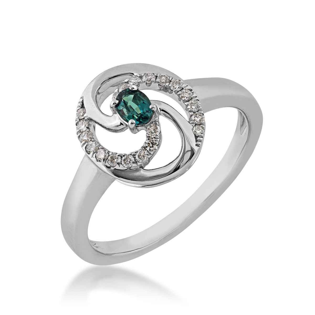 Oval Alexandrite and 1/8 ct. tw. Diamond Swirl Ring in 14K White Gold front view
