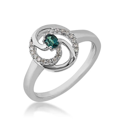 Oval Alexandrite and 1/8 ct. tw. Diamond Swirl Ring in 14K White Gold front view