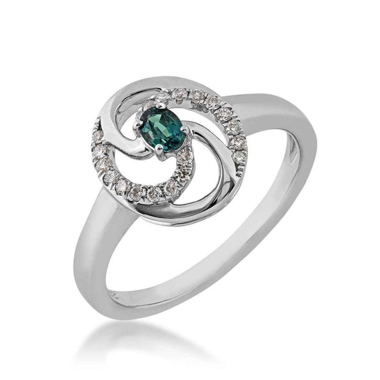 Oval Alexandrite and 1/8 ct. tw. Diamond Swirl Ring in 14K White Gold front view